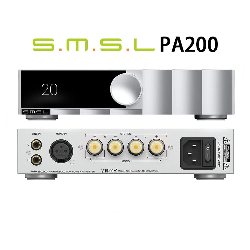 SMSL PA200 Gallium Nitride Power Amplifier XLR Mono Input Mode Stereo Pure Amplifier