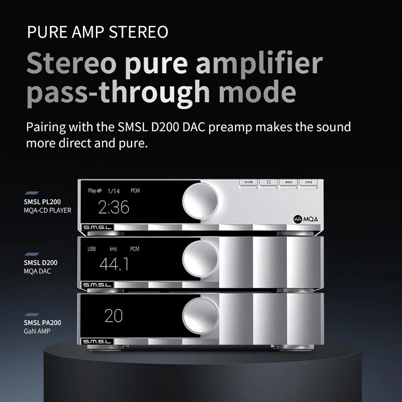 SMSL PA200 Gallium Nitride Power Amplifier XLR Mono Input Mode Stereo Pure Amplifier