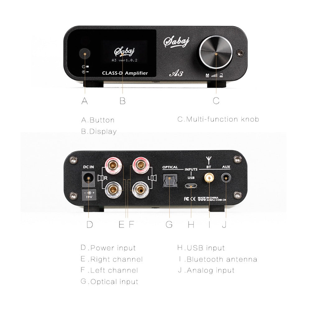 Sabaj A3 80Wx2 Digital Bluetooth Amplifier Portable Hifi Class D Amp - Hifi-express