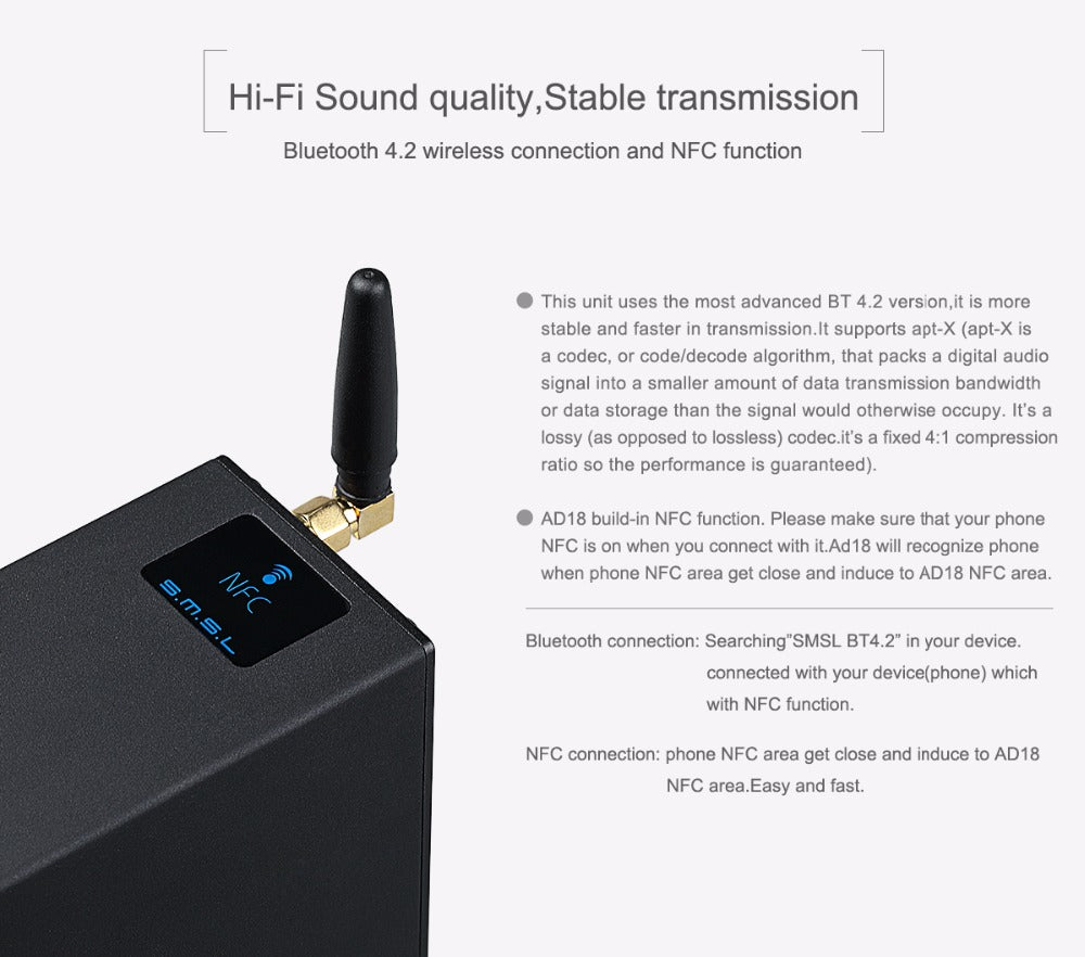 [Slightly defective Special offer]SMSL AD18 HI-FI Audio Stereo Amplifier with Bluetooth 4.2 for Speaker - Hifi-express