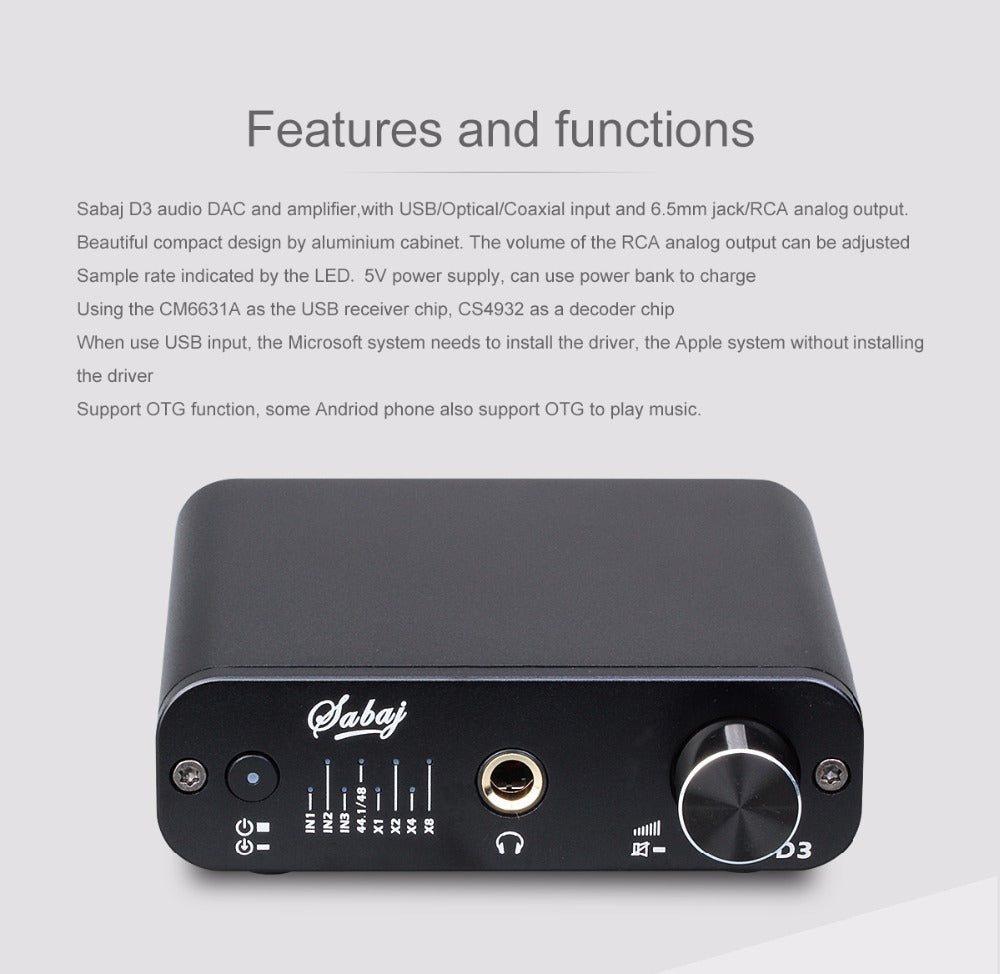 Sabaj D3 Audio DAC and Headphone Amplifier with 3.5mm Jack - Hifi-express