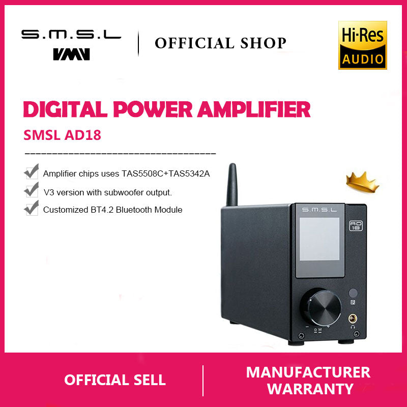 [Slightly defective Special offer]SMSL AD18 HI-FI Audio Stereo Amplifier with Bluetooth 4.2 for Speaker - Hifi-express